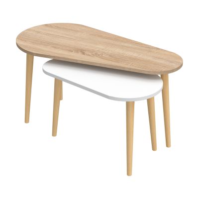 COFFEE TABLES 2PCS APRILIA HM18179.04 MELAMINE IN SONAMA & WHITE-WOODEN LEGS IN NATURAL 94x47x47Hcm