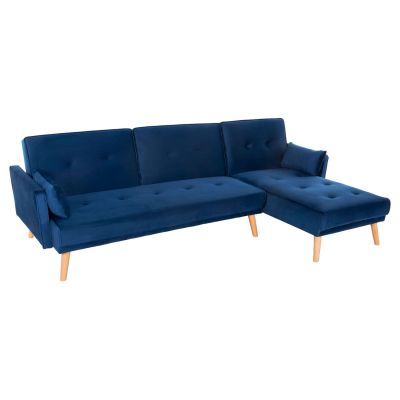 CORNER SOFA-BED REVERSIBLE PANTHEA HM3127.18 BLUE VELVET 260x155x86Hcm.