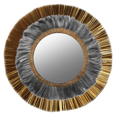 WALL MIRROR ROUND MENDONG GRASS AND ABACA FIBERS IN GOLD AND BLACK WASH Φ105Hcm.HM7796