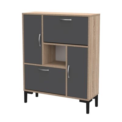 SHOE CABINET MEDY HM18187.01 MELAMINE IN ANTHRACITE & SONAMA-BLACK LEGS 85x30x108.5Hcm.