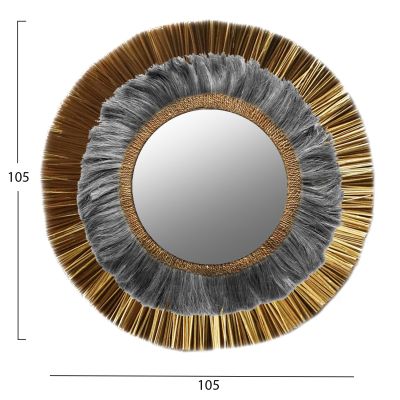 СТЕННО ОГЛЕДАЛО КРЪГЛО МЕНДОНГ ТРЕВА И ВЛАКНА ОТ АБАКА В ЗЛАТНО И ЧЕРНО ИЗМИВАНЕ Φ105Hcm.HM7796