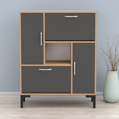 SHOE CABINET MEDY HM18187.01 MELAMINE IN ANTHRACITE & SONAMA-BLACK LEGS 85x30x108.5Hcm.