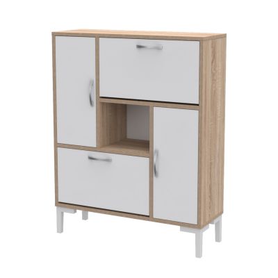 SHOE CABINET MEDY HM18187.04 MELAMINE IN WHITE & SONAMA-WHITE LEGS 86,5x30x109Hcm.