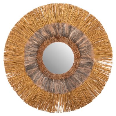 WALL MIRROR ROUND MENDONG GRASS AND ABACA FIBERS IN GOLD AND BLACK WASH Φ105Hcm.HM7796