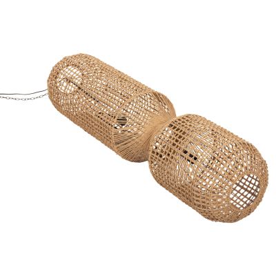 CEILING PENDANT LAMP HM4345 CYLINDRICAL-PAPER ROPE ΙΝ SAND BEIGE-2 BULBS Φ30,5x132Hcm.