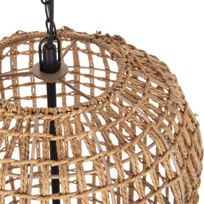 CEILING PENDANT LAMP HM4345 CYLINDRICAL-PAPER ROPE ΙΝ SAND BEIGE-2 BULBS Φ30,5x132Hcm.