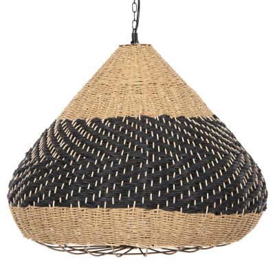 CEILING PENDANT LAMP HM4354 NATURAL RATTAN-PAPER ROPE-NATURAL&BLACK COLOR Φ54x42-145Hcm.