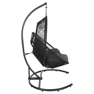 HANGING NEST RULER HM6083 BLACK METAL AND SYNTH.RATTAN-GREY CUSHIONS 120x110x190Hcm.