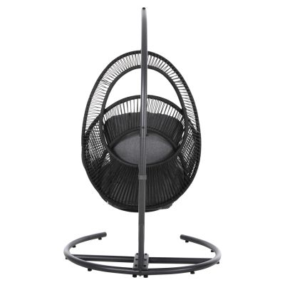 HANGING NEST RULER HM6083 BLACK METAL AND SYNTH.RATTAN-GREY CUSHIONS 120x110x190Hcm.