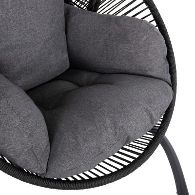 HANGING NEST RULER HM6083 BLACK METAL AND SYNTH.RATTAN-GREY CUSHIONS 120x110x190Hcm.