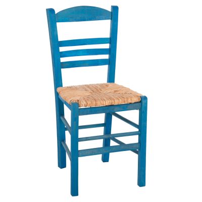 TRADITIONAL CHAIR WITH STRAW MAT SEAT FB910369.05 BBECH WOOD WITH IMPREGNATION-BLUE 40x42x87H