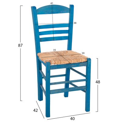 TRADITIONAL CHAIR WITH STRAW MAT SEAT FB910369.05 BBECH WOOD WITH IMPREGNATION-BLUE 40x42x87H