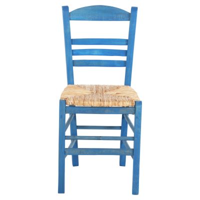 TRADITIONAL CHAIR WITH STRAW MAT SEAT FB910369.05 BBECH WOOD WITH IMPREGNATION-BLUE 40x42x87H