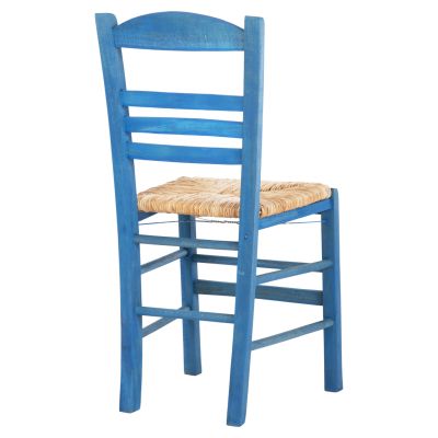 TRADITIONAL CHAIR WITH STRAW MAT SEAT FB910369.05 BBECH WOOD WITH IMPREGNATION-BLUE 40x42x87H