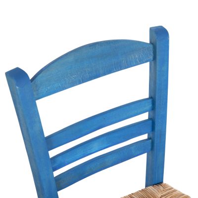 TRADITIONAL CHAIR WITH STRAW MAT SEAT FB910369.05 BBECH WOOD WITH IMPREGNATION-BLUE 40x42x87H