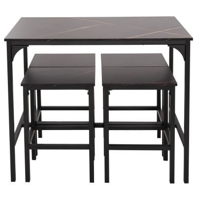 DINING SET FOR BARS 5PCS BOXY HM9882.13 BLACK METAL FRAMES-BLACK MARBLE MELAMINE