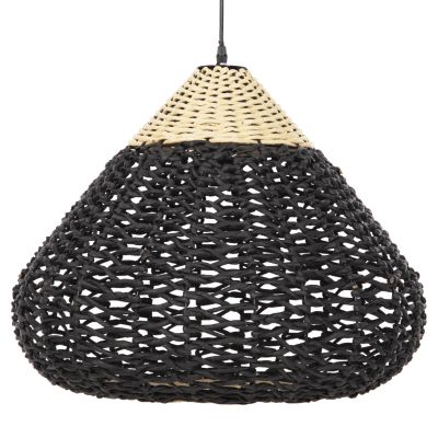 CEILING PENDANT LAMP HM4346 PAPER ROPE ΙΝ BEIGE AND BLACK Φ55,5x44Hcm.