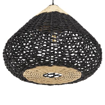 CEILING PENDANT LAMP HM4346 PAPER ROPE ΙΝ BEIGE AND BLACK Φ55,5x44Hcm.