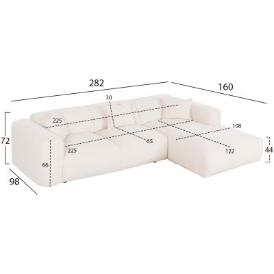 CORNER SOFA BRICKEN HM3275.02R WHITE FABRIC 110-282x98-160x72Hcm.