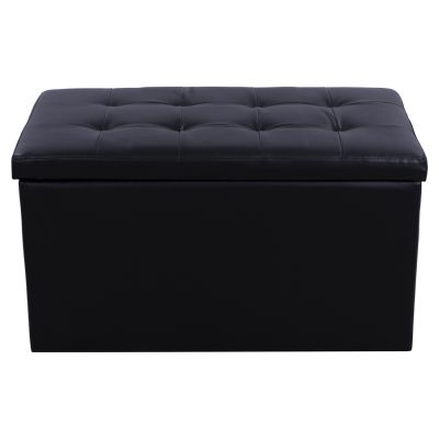 Stool PU with storage space Punk Black HM279.01 90x50x52cm