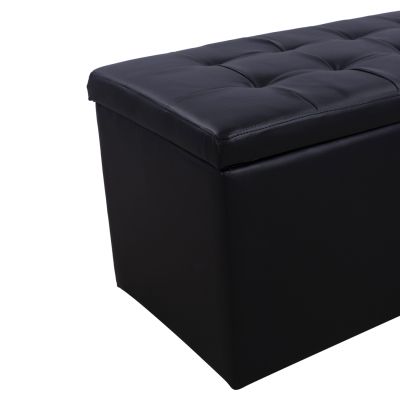 Stool PU with storage space Punk Black HM279.01 90x50x52cm