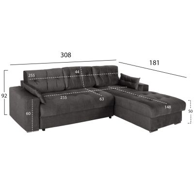 CORNER (RIGHT) SOFA-BED WITH STORAGE SPACE CLANCY HM3281.02R ANTHRACITE FABRIC 308x181x92Hcm.