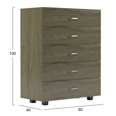 CHEST OF DRAWERS THORG HM8995.05 5-DRAWER -MELAMINE IN DARK OLIVE 80Χ40Χ100Hcm.