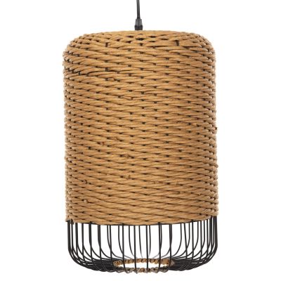 CEILING PENDANT LAMP HM4340 SAND BEIGE PAPER ROPE-BLACK METAL FRAME Φ26x40-120Hcm.