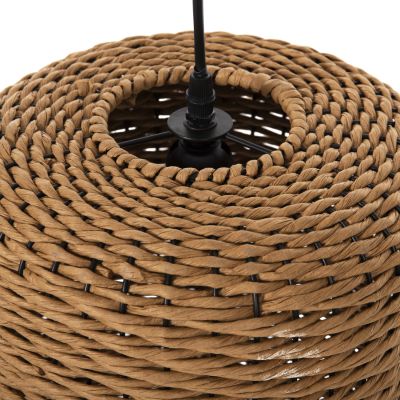 CEILING PENDANT LAMP HM4340 SAND BEIGE PAPER ROPE-BLACK METAL FRAME Φ26x40-120Hcm.