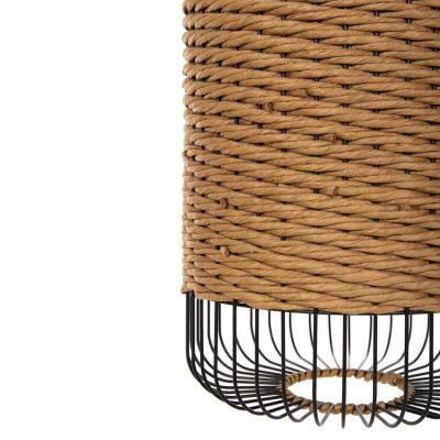 CEILING PENDANT LAMP HM4340 SAND BEIGE PAPER ROPE-BLACK METAL FRAME Φ26x40-120Hcm.