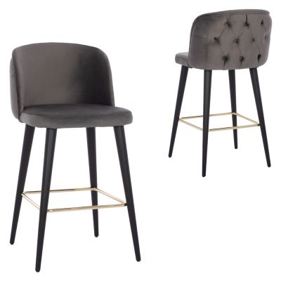 BAR STOOL MARCELLO PROFESSIONAL HM9280.01 VELVET GREY WOODEN 50x49,5x101,5Hcm.