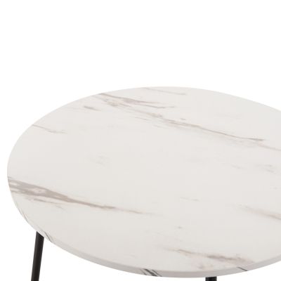 COFFEE TABLES 2PCS ROUND CUPPER HM9878.12 MELAMINE IN WHITE MARBLE-BLACK METAL Φ55x45Hcm.