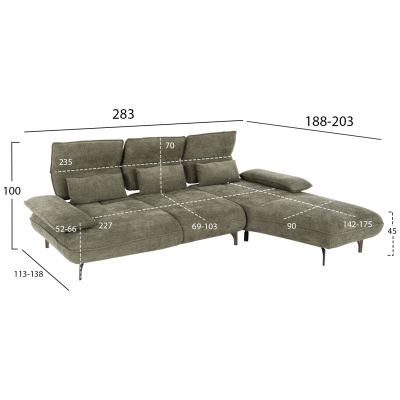 CORNER (RIGHT) SOFA-BED CONVERT HM3268.04R CYPRESS GREEN FABRIC 283x188x100Hcm.