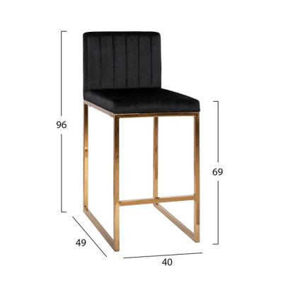 Bar Stool Piper Velvet Black & Gold Metallic Frame HM8525.04 40x49x96cm