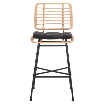 BAR STOOL MEDIUM HEIGHT ALLEGRA HM5709.11 METAL&CUSHION BLACK-WICKER BEIGE 46x46x99Hcm.