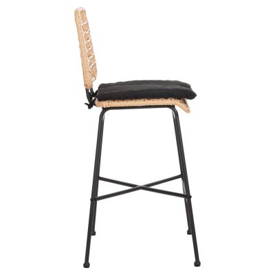 BAR STOOL MEDIUM HEIGHT ALLEGRA HM5709.11 METAL&CUSHION BLACK-WICKER BEIGE 46x46x99Hcm.