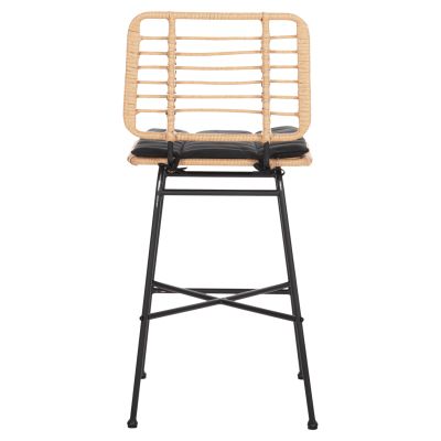 BAR STOOL MEDIUM HEIGHT ALLEGRA HM5709.11 METAL&CUSHION BLACK-WICKER BEIGE 46x46x99Hcm.