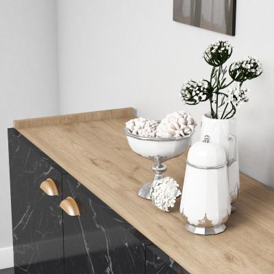 MELAMINE BUFFET HM9045.01 NATURAL WOOD SHADE - BLACK MARBLE LOOK 180x41x77,8Y cm.