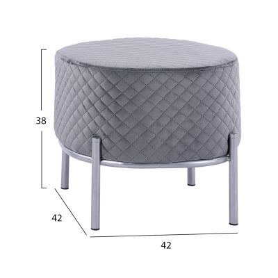 Stool Sinta HM8638.01 Grey velvet with silver base 42x42x38cm