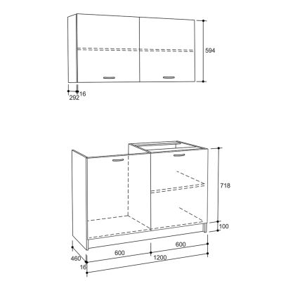 KITCHEN COMPOSITION BLAINE HM2439.10 GREY MELAMINE WITH WHITE COUNTERTOP 120x46-29,2cm.