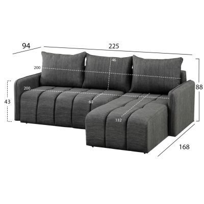 CORNER SOFA-BED PROTON HM3272.03 ANTHRACITE FABRIC 225x94x70Hcm.