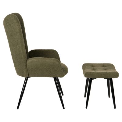 ARMCHAIR CRAWLEY WITH FOOTSTOOL HM8918.23 CYPRESS GREEN BOUCLE FABRIC-BLACK METAL LEGS 70x74x105Hcm.