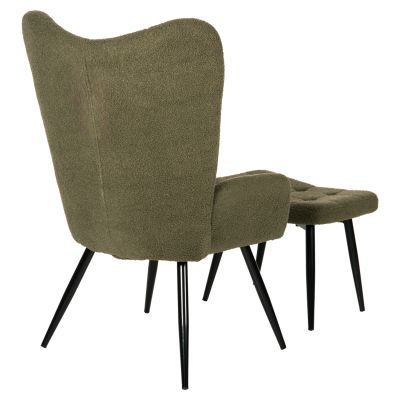 ARMCHAIR CRAWLEY WITH FOOTSTOOL HM8918.23 CYPRESS GREEN BOUCLE FABRIC-BLACK METAL LEGS 70x74x105Hcm.