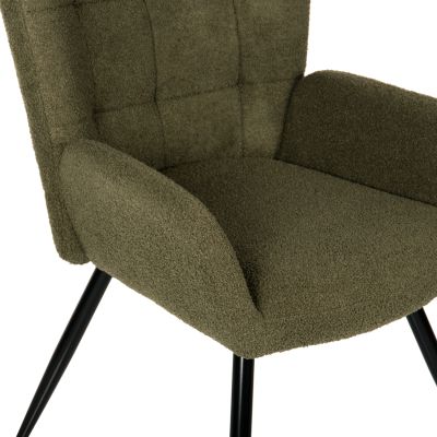 ARMCHAIR CRAWLEY WITH FOOTSTOOL HM8918.23 CYPRESS GREEN BOUCLE FABRIC-BLACK METAL LEGS 70x74x105Hcm.