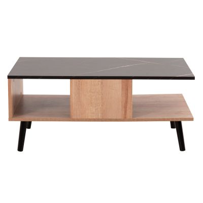 COFFEE TABLE WITH SHELF GUNNEZ HM9036.22 OAK-BLACK MARBLE 90x54x38,5H cm.