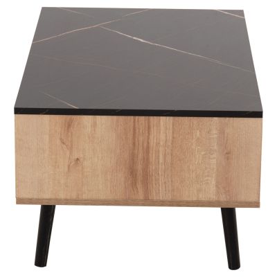 COFFEE TABLE WITH SHELF GUNNEZ HM9036.22 OAK-BLACK MARBLE 90x54x38,5H cm.