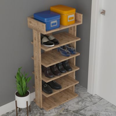 SHOE RACK RIBBER HM18191.04 MELAMINE IN NATURAL WOOD COLOR 73x30x142Hcm.