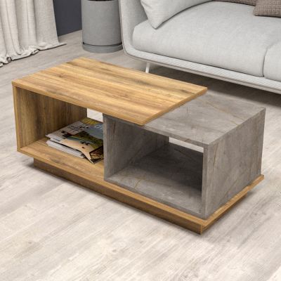 COFFEE TABLE TELES HM18181.06 MELAMINE IN NATURAL WOOD & GREY MARBLE COLOR 100x45x42Hcm.