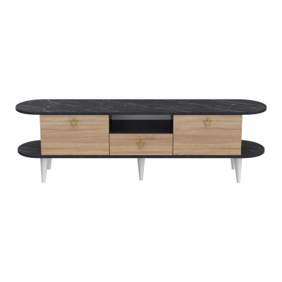 TV FURNITURE BEECON HM18185 MELAMINE IN BLACK MARBLE & SONAMA-WHITE LEGS 180x36x53Hcm.