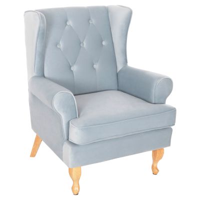 BERGERE ARMCHAIR BRANDON HM3073.31 BABY BLUE VELVET-LEGS IN NATURAL WOOD COLOR 82,5x80x104Hcm.